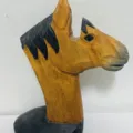 Handcrafted wooden horse head glasses holder, unique desktop eyeglass display stand decor. - Brown Horse