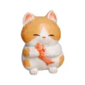 Figura de gato de madera naranja blanco con pez lindo escritorio coche adorno artesanal - Gato naranja con pececito