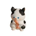 Figura de gato de madera hecha a mano con pez, linda escultura de animal para hogar y coche. - Gato vaca y pez