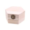Wooden hex jewelry storage box detail, vintage metal lock, smooth natural wood grain. - Polygon
