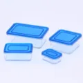 Miniature transparent plastic food storage box detail view, perfect for dollhouse props. - Blue