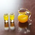 Miniature dollhouse glass orange juice pitcher and two cups set for doll photography decor - Orange Juice 3-Piece Set