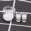 Dollhouse miniature glass milk pitcher and cups set simulation food prop for doll scene detail - Milk 3-Piece Set