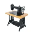 Miniature vintage sewing machine model for dollhouse BJD props, black and wood color. - Vintage Yellow