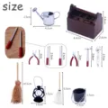 Miniature dollhouse tool set with wooden box and metal alloy accessories for DIY decor. - Red
