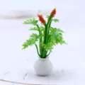 Plante en pot miniature pour maison de poupée avec feuilles vertes et fleurs rouges. - Rouge