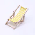 Miniature wooden beach chair dollhouse model yellow white stripe outdoor lounge 1pc - Yellow