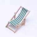 Miniature wooden beach chair dollhouse furniture green stripe lounge chair model accessory - Green