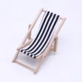 Miniature wooden beach chair dollhouse furniture black white striped lounge model - Black