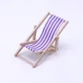Miniature wooden beach chair dollhouse furniture purple white stripe outdoor lounge model - Purple