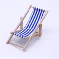 Miniature wooden beach chair dollhouse mini furniture blue white striped outdoor lounger model - Blue
