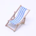 Miniature wooden beach chair dollhouse furniture, blue and white striped mini deckchair decor. - Light Blue