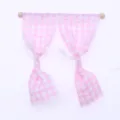 Pink Gingham Dollhouse Miniature Curtain with Lace Trim and Wooden Rod for Scene Decor - Pink