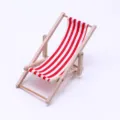 Miniature wooden beach chair dollhouse furniture, red and white striped deckchair model. - Red