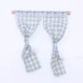 Miniature dollhouse green plaid curtain with lace trim and wooden rod shooting prop model accessories. - Green