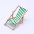 Miniature wooden beach chair for dollhouse, green white stripes micro landscape furniture model. - Grass Green