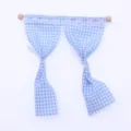 Dollhouse miniature blue white checkered curtain lace wooden rod doll accessories photo props - Sky Blue