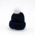 Mini knitted woolen hat in blue with pompom craft accessory finger hat hairpin material - Navy Blue