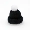 Mini knitted beanie hat with white pom pom, cute miniature wool hat for DIY accessories. - Black