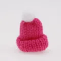 Mini pink knit hat with white pom-pom, cute handmade hair clip DIY craft accessory. - Rose Red