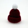 Mini knitted wool yarn hat red with white pom-pom cute DIY hair clip clothing accessories - Burgundy