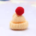 Mini yellow knitted doll hat with red pom pom, cute handmade DIY hair accessory craft. - Light Yellow
