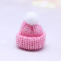 Mini pink knitted hat with white pom pom hair clip DIY craft accessory cute miniature cap - Pink