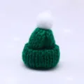 Mini knitted hat green with white pom-pom cute DIY hair clip accessory finger doll hat - Dark Green
