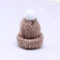 Mini knitted doll hat DIY craft tiny wool beanie with pom pom for hair clip accessories - Khaki