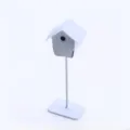 Miniature iron birdhouse dollhouse decor white metal bird nest micro landscape ornament setup - White