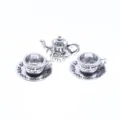 Dollhouse miniature metal tea cup teapot set, simulation coffee set scene props model. - Silver