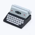 Miniature wooden retro typewriter model for dollhouse decor, cute desktop ornament details - Black
