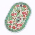 Miniature woven dollhouse carpet oval vintage floral rug for BJD dolls living room display - Green