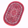 Miniature oval Turkish woven rug detail, perfect for dollhouse and micro scene decoration. - Red
