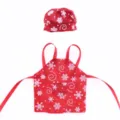 Miniatura bambola di Natale grembiule cappello da cuoco set, tessuto fiocco di neve, ideale per scene. - Rosso con fiocchi di neve bianchi