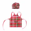 Miniatura set grembiule e cappello cuoco bambola Natale, tessuto scozzese rosso verde. - Quadretti Rosso Verde