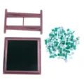 Miniature dollhouse mahjong table set, wooden folding legs and tiny mahjong tiles detail view. - Mahjong Sets (Boxed)