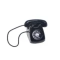 Miniature black rotary telephone detail shot, vintage dollhouse furniture prop and scene ornament. - Black