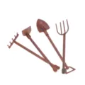 Miniatuur roestige tuingereedschap modelset voor poppenhuis microlandschap decoratie. - Verweerde Gereedschappen (4-Delige Set) / Set van 4 / Vintage Brons