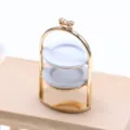 Miniature dollhouse metal two tier dessert stand detail shot, cute micro food display prop. - Cake Stand & 2 Plates