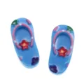 Miniature resin flip flops detail view for dollhouse beach scene and toy accessories. - Blue