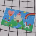 Miniature dollhouse carpet detail with cute castle and unicorn pattern for small scene decor - Castle