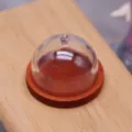 Miniature dollhouse clear plastic dome food cover with wooden base detail view showcase. - Red Brown