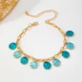 Chaîne de cheville bohème dorée avec pendentifs ronds en émail turquoise, bijou de plage. - Style Gland Disque Vert (JMX-JL9766) / Vert