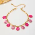 Chaîne de cheville double dorée avec pendentifs ronds en émail rose bijou de plage détail - Style Gland Disque Rose (JMX-JL9766) / Rose