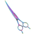 7 Inch Rainbow Pet Grooming Curved Scissors Stainless Steel Hair Cutting Tool with Red Jewel Screw - Colorful