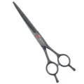 HATELI 7-inch black professional pet grooming straight scissors with red crystal screw. - 7-Inch Double-Finger Rest Black Straight Grooming Shears