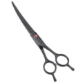 Professional 7-inch black curved pet grooming scissors with red crystal screw for pets - Black