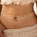 Detailed shot of multi-layer beaded waist chain with starfish pendant and delicate drop tassels. - Multilayer Starfish Style (JMX-YL9645)