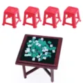 Miniature dollhouse mahjong table and chairs set, tiny furniture model accessories for decoration. - Mahjong Set With Four Chairs Boxed